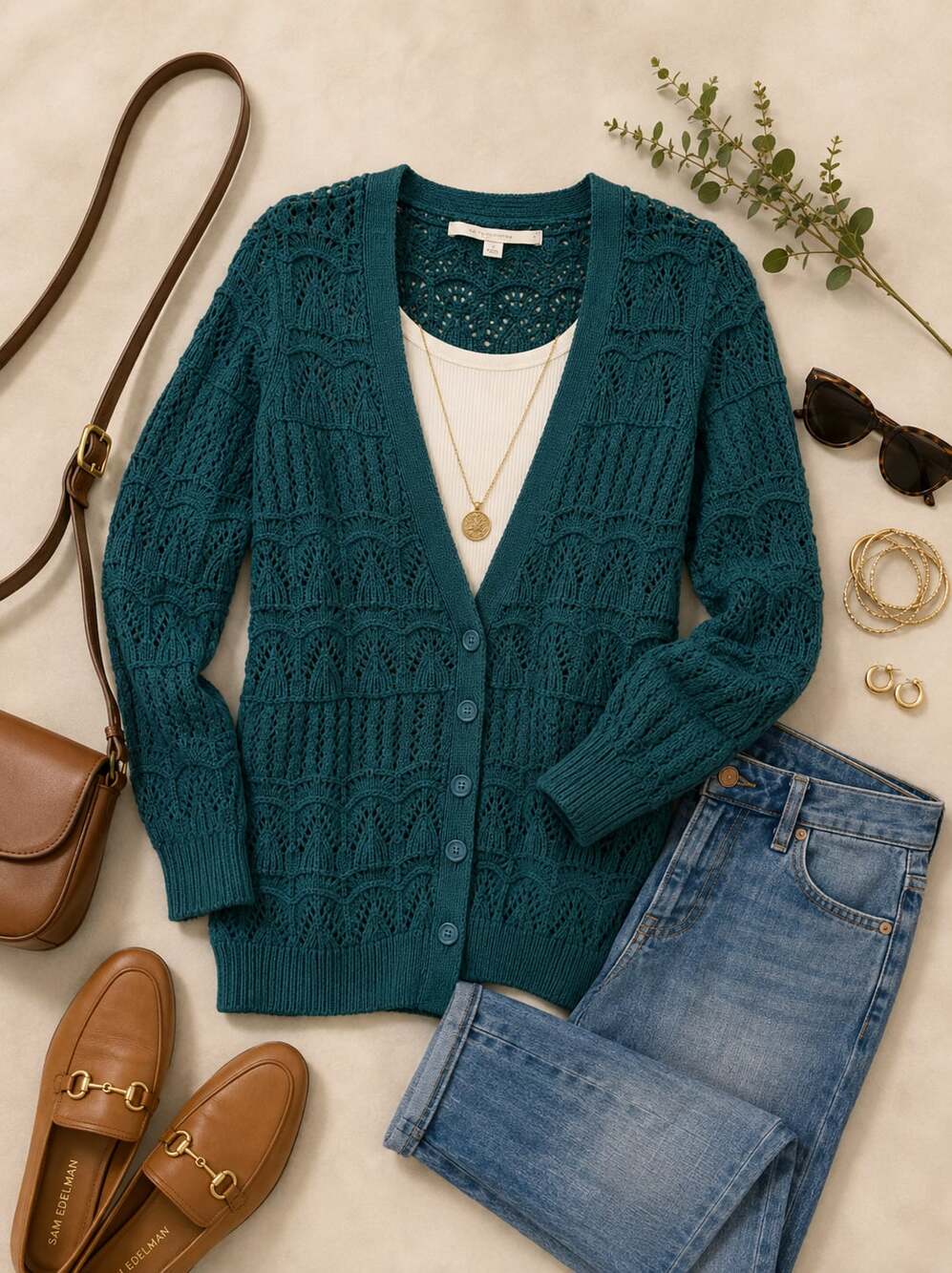 LC Lauren Conrad Teal Pointelle Cardigan sz S